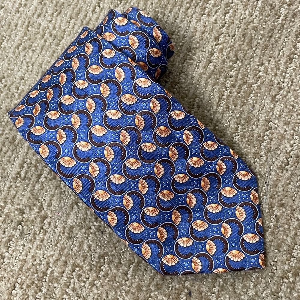 Ermenegildo Zegna Floral Blue Brown Silk Necktie‎ Old Money Business Italy